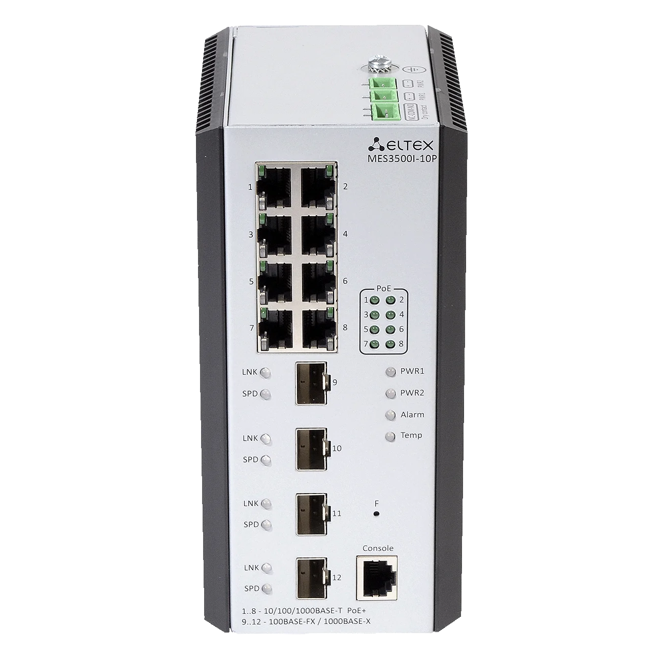 Ethernet-коммутатор MES3500I-10P, 8 портов 10/100/1000BASE-T (PoE/PoE+), 4 порта 100BASE-FX/1000BASE-X (SFP), L3, 48 (45 ~ 57) VDC