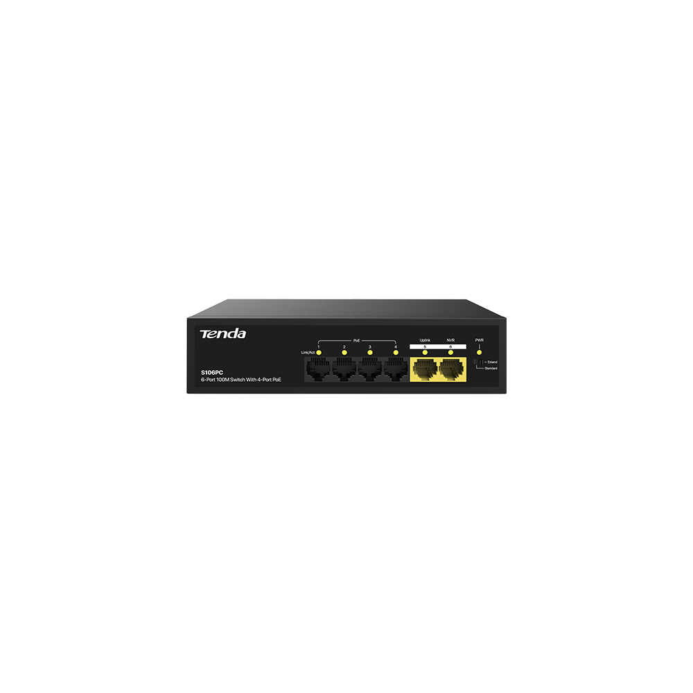 TENDA S106PC Коммутатор настольный 6-Ports 10/100Base-TX 4-Ports PoE(PoE бюджет 35W)