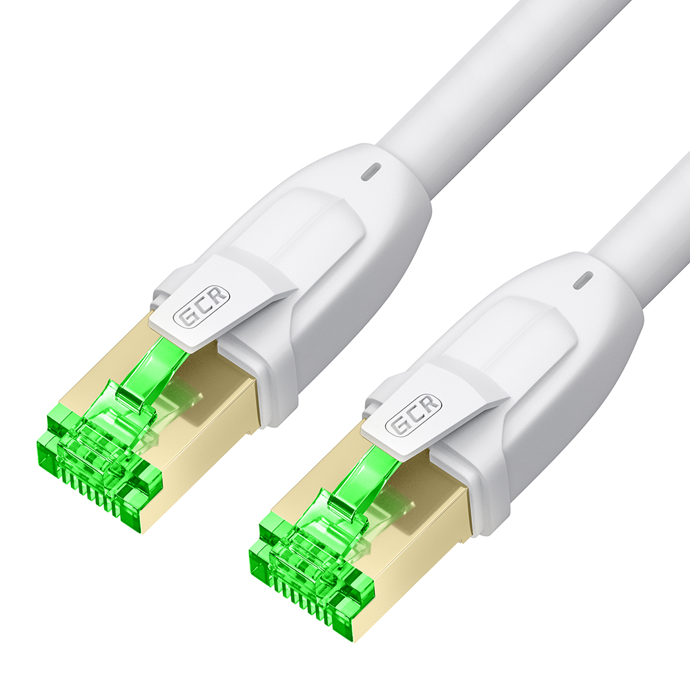 GCR PRO Патч-корд LSZH PROF кат.8 ethernet 1.0m S/FTP, RJ45, медь, 40 Гбит/с, 26 AWG, белый, литой, экранированные коннекторы 24K GOLD, T568B