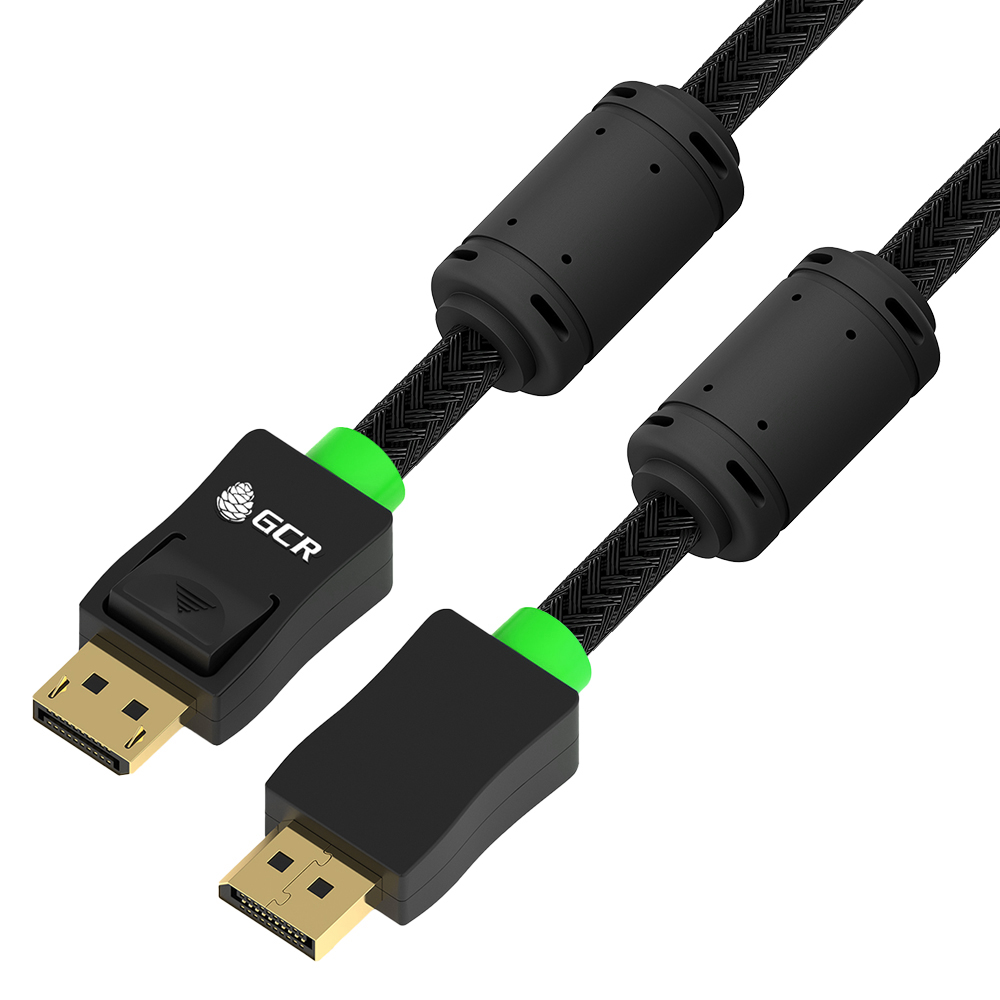 GCR PRO Кабель PROF Premium 1.5m DisplayPort v1.4, в оплетке нейлон, 8K 60Hz, 4K 165Hz, черный, ферритовые фильтры, медь, 3Х экран с армированием