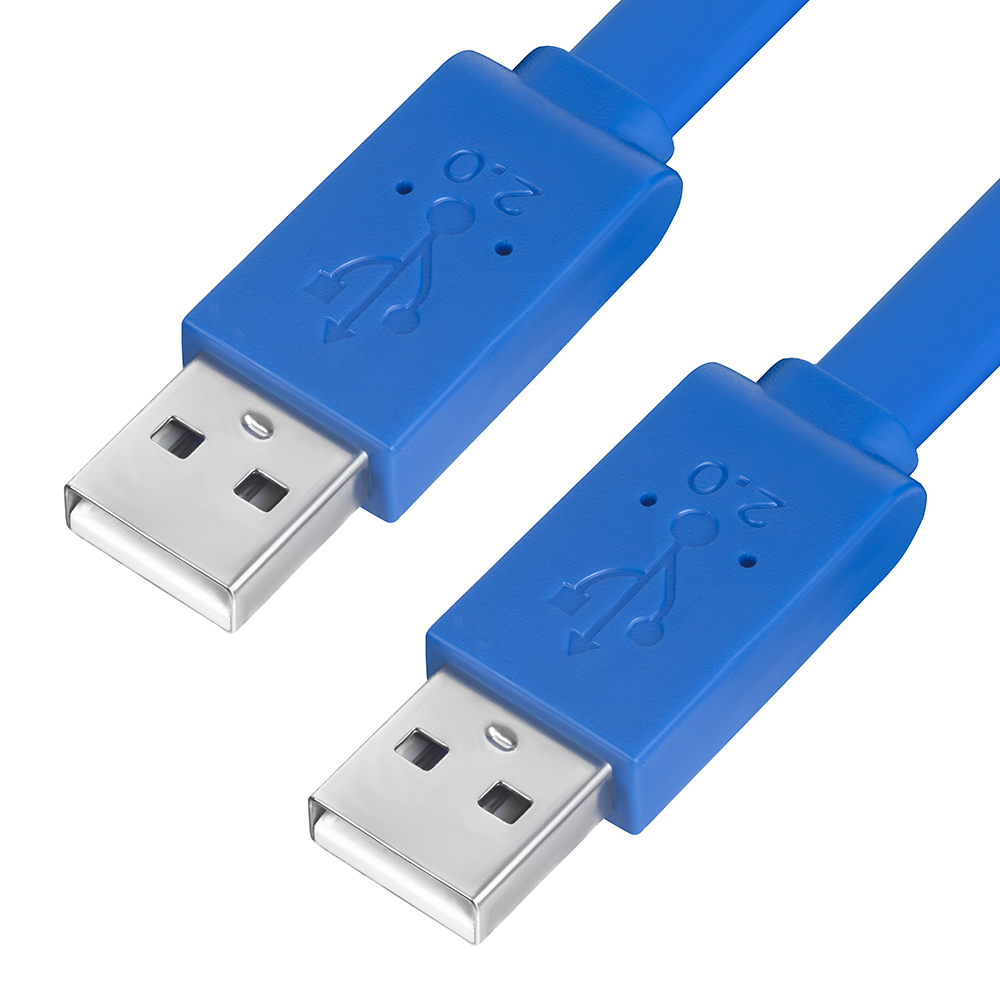 GCR Кабель PROF 1.0m USB 2.0, AM/AM, плоский, синий, 28/26 AWG, медь, экран, заземление, морозостойкий