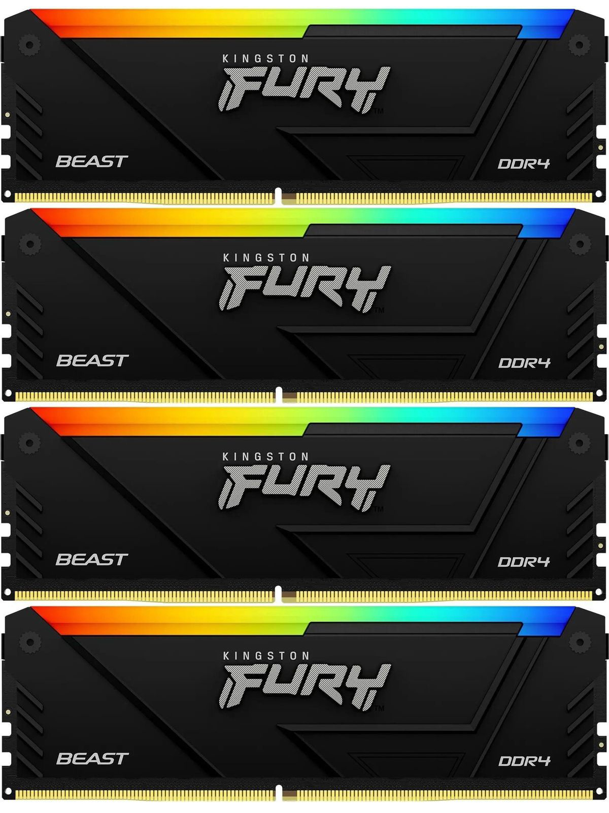 Kingston DDR4 DIMM 32Gb 4x8GB 3200MHz KF432C16BB2AK4/32 Fury Beast RGB RTL Gaming PC4-25600 CL16 288-pin 1.35В dual rank с радиатором Ret