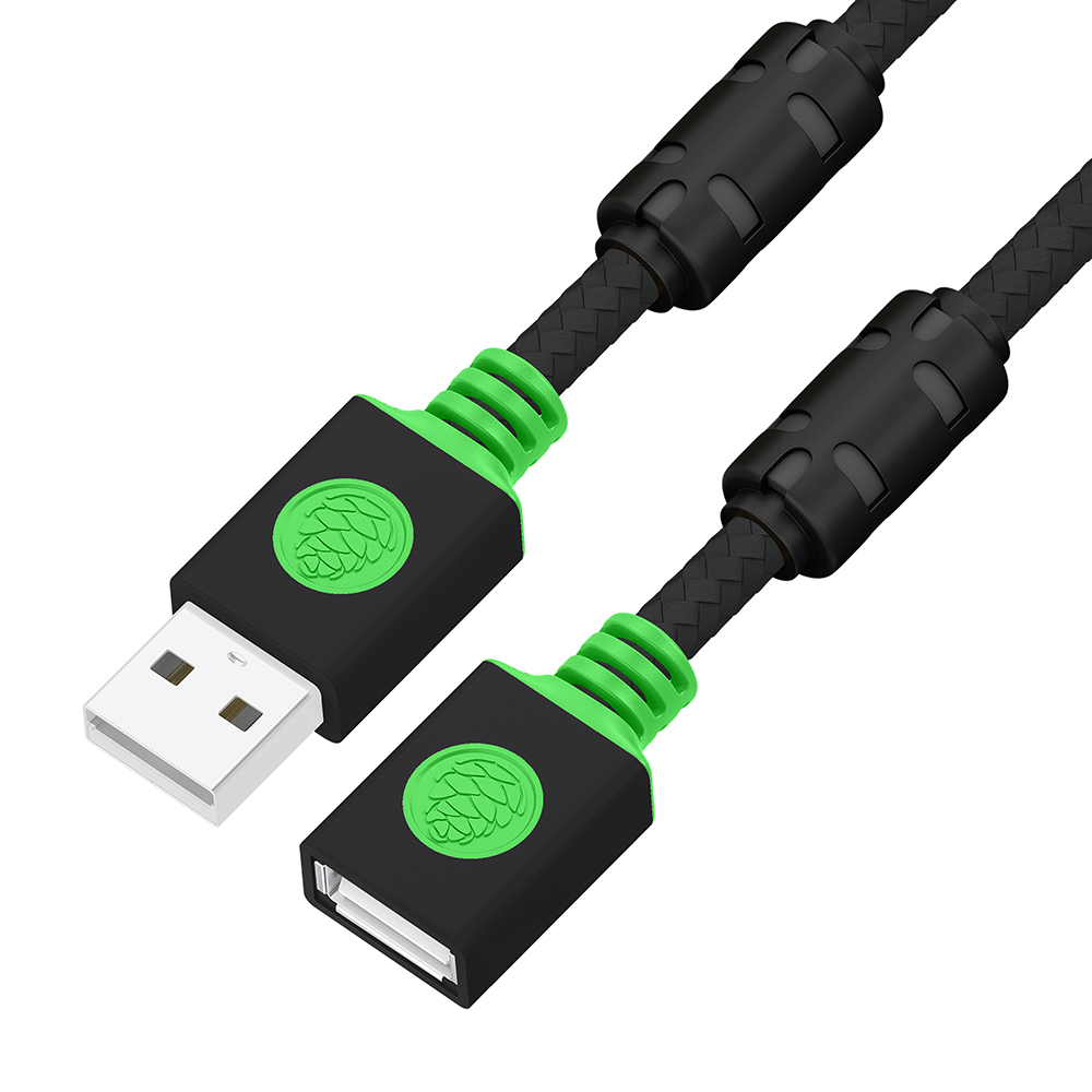 GCR PRO Удлинитель Premium PROF 2.0m USB 2.0 AM/AF, черный, в оплетке текстиль, ферритовые кольца, 28/24 AWG, медь, экран, армирование, заземление