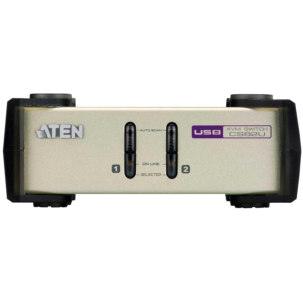 2-x порт. переключатель, электрон., KVM, 1 user PS2/USB+VGA => 2 cpu PS2/USB+VGA, со шнурами PS2/USB 2х1.2м., 2048x1536, настол., без OSD, некаскад./ CUBIQ 2 PORT USB & PS/2 KVM SWITCH