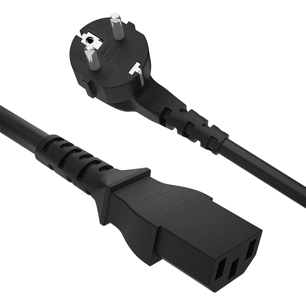 GCR PRO Кабель питания черный, 3.0m, евровилка угловая Schuko - С13, 3*0,75mm, медь