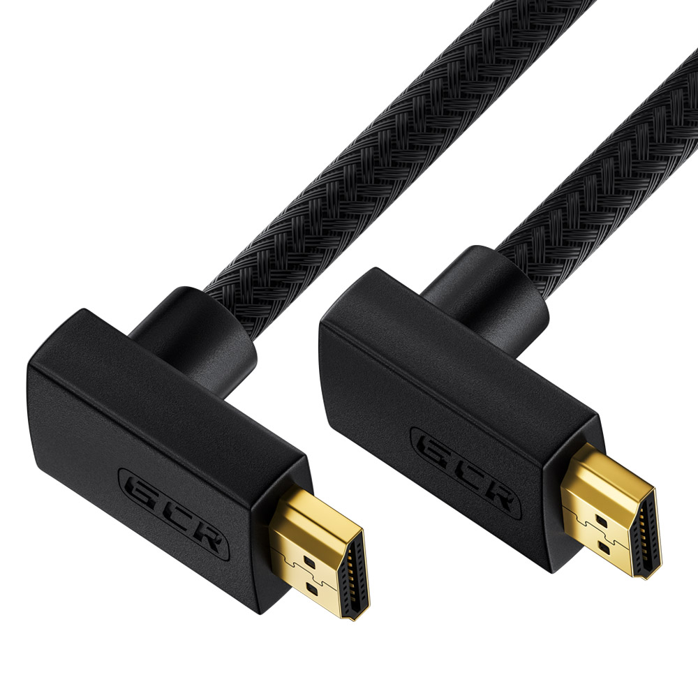 GCR Кабель 1.0m HDMI 2.0, M верхний угол/M верхний угол, черный в оплетке нейлон, медь, HDR 4:2:2, UHD 4K60Hz/5K*30Hz, 3D, AUDIO, 18.0Гбит/с, 28 AWG