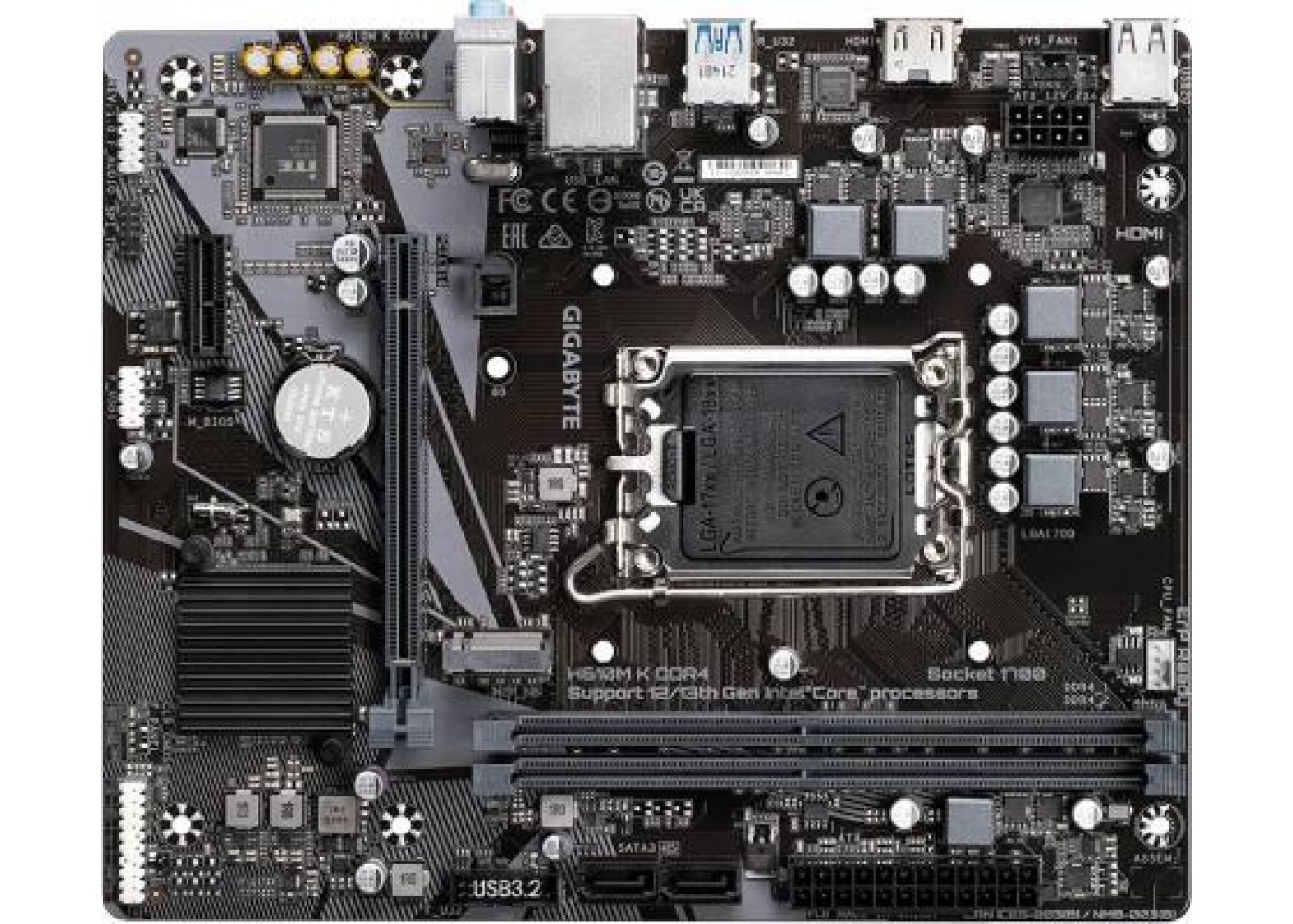 Gigabyte H610M K DDR4 {H610M K DDR4, RTL Socket 1700, Intel®H610, 2xDDR4-3200, HDMI, 1xPCI-Ex16, 1xPCI-Ex1, 2xSATA3(RAID 0/1/5/10), 1xM.2, 8Ch Audio, GLan, (4+2)xUSB2.0, (2+2)xUSB3.2, mATX, RTL {10}"}