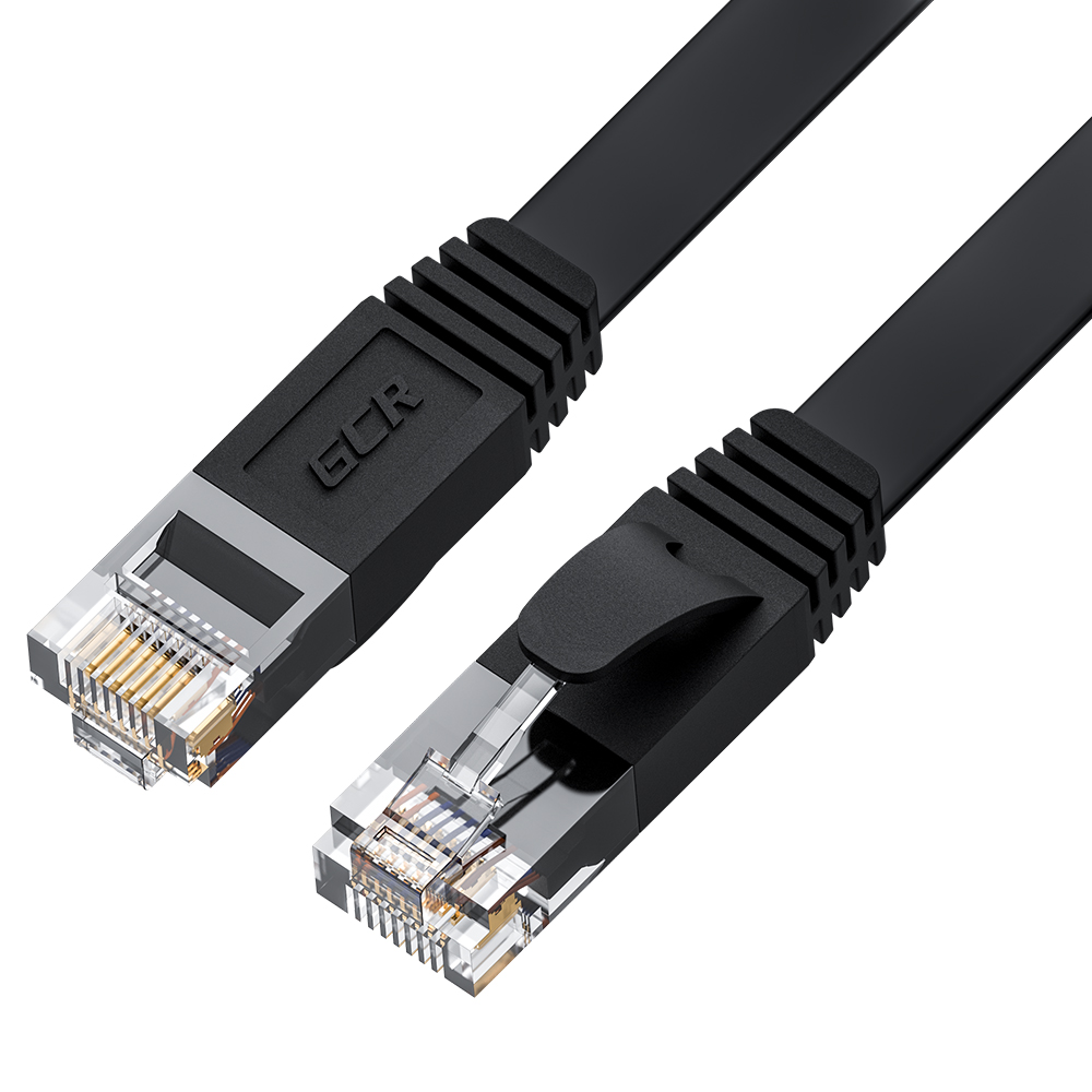 GCR PRO Патч-корд LSZH PROF плоский прямой 0.15m, UTP медь кат.6, черный, 30 AWG, ethernet high speed 10 Гбит/с, RJ45, T568B