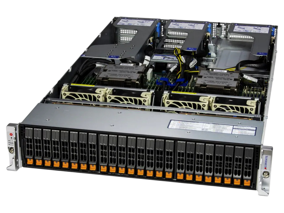 Серверная платформа/ Server AS-2125HS-TNR (bundle3): 2U / 2x AMD EPYC 9004/9005* / 24x DDR5 RDIMM / 24x Hs 2.5" NVMe*/SATA/SAS*/ 1x 480Gb NVMe M.2 / 1x dual-port 1GbE RJ45 / 2x 1600W Power (20 NVME config)