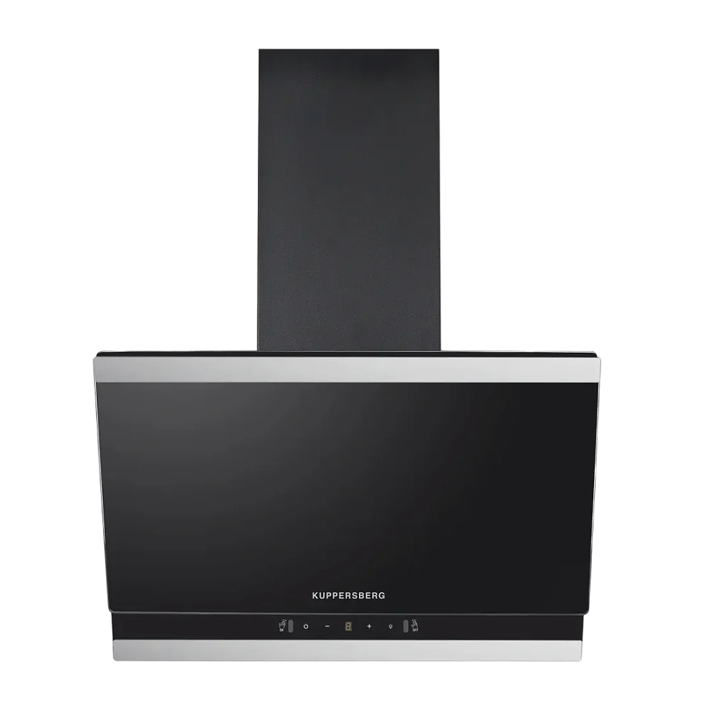 Наклонная вытяжка Kuppersberg/ Наклонная вытяжка Kuppersberg, 60 см, High-Tech, таймер, макс. производительность 850 м3/ч, 3 скорости, обратный клапан, сенсорное управление, дисплей, LED освещение, уровень шума 53 дБ, цвет черный/нержавеющая сталь