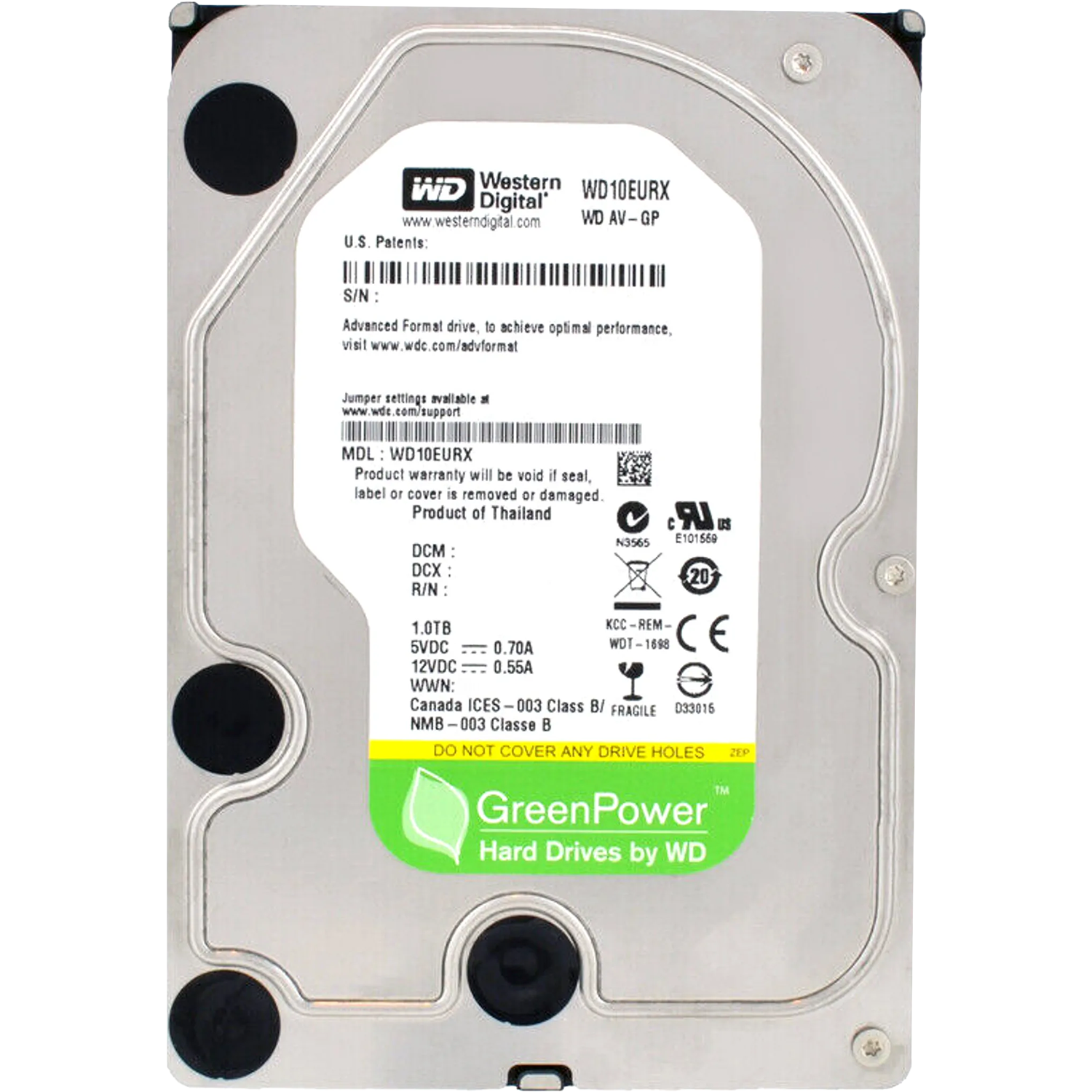 Жесткий диск/ RECERTIFIED HDD WD SATA3 1Tb AV-GP Video Surveillance 5400 RPM 64mb 1 year warranty (replacement WD10EZRZ, WD10PURX, ST1000VX013) RECERTIFIED