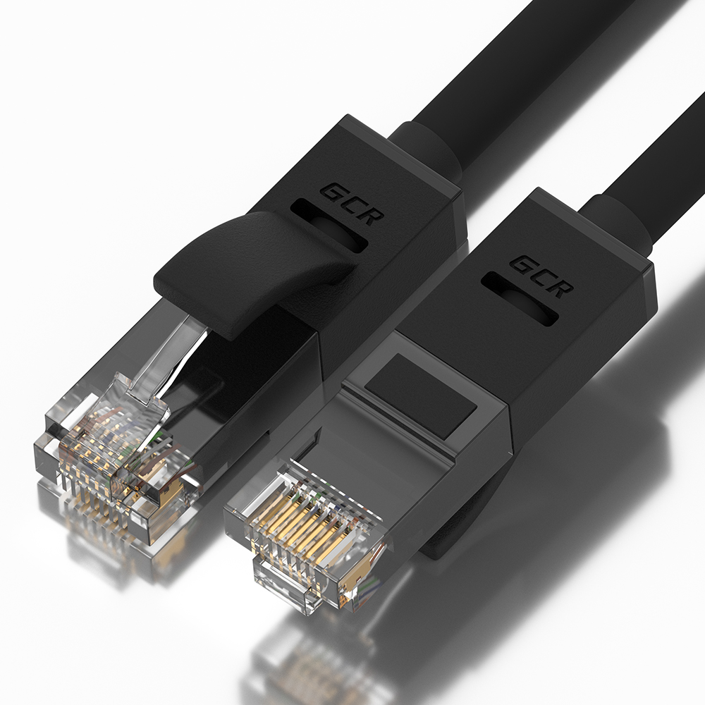 GCR Патч-корд прямой 20.0m UTP кат.5e, черный, 24 AWG, литой, ethernet high speed 1 Гбит/с, RJ45, T568B