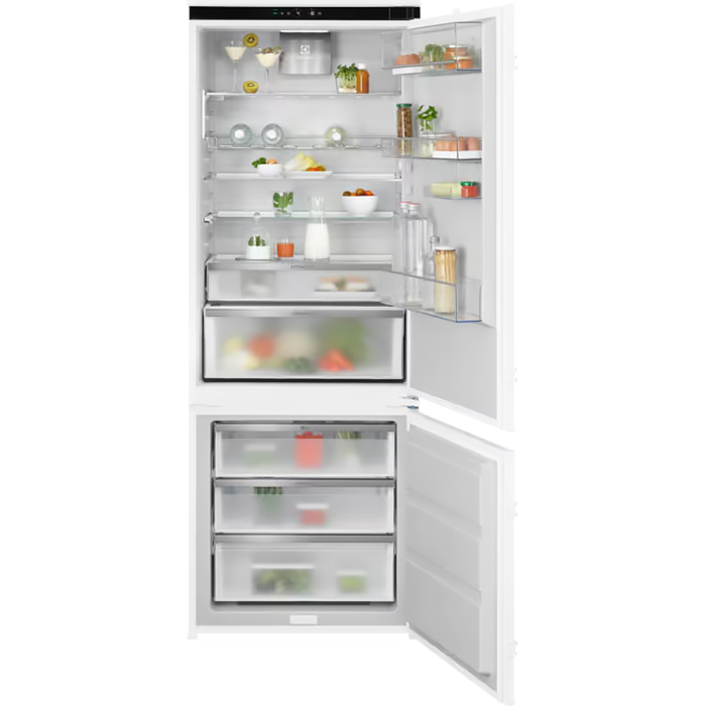 Встраиваемые холодильники ELECTROLUX/ Холодильник комбинированный No Frost, встраиваемый, Размеры ВxШxГ [мм]: 1884x696x549, сенсорное управление с символьным дисплеем, Динамическая система охлаждения в холодильной камере, система охлаждения в морозильной камере - No Frost, крепление дверцы на направляющих, A++ класс энергопотребления, Большой ящик на телескопических направляющих, MultiSpace, Flexi shelf, Инверторный компрессор