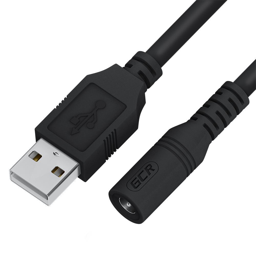 GCR Переходник кабеля питания 1.0m USB AM / DC 5.5х2.1 mm, M/F, медь