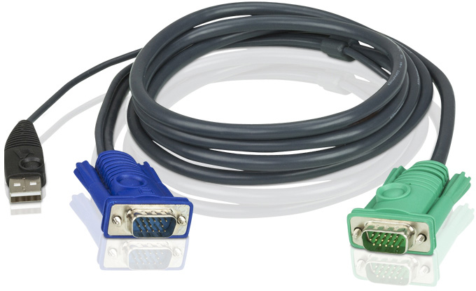 ATEN 2L-5201U Кабель KVM USB(тип А Male)+HDB15(Male) SPHD15(Male) 1,2м., черный.