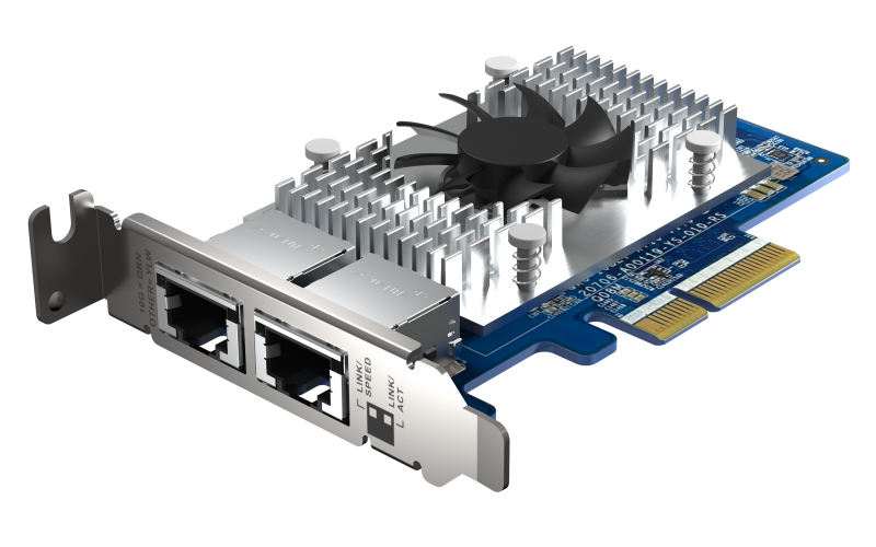 Сетевая карта/ QNAP QXG-10G2T-X710 LAN Expansion Card, PCIe Gen3 x4, Two 10GbE (10G / 5G / 2.5G / 1G / 100M)) Ports with SR-IOV and iSCSI, Block-based, Supports Multiple Virtual Disk Modes