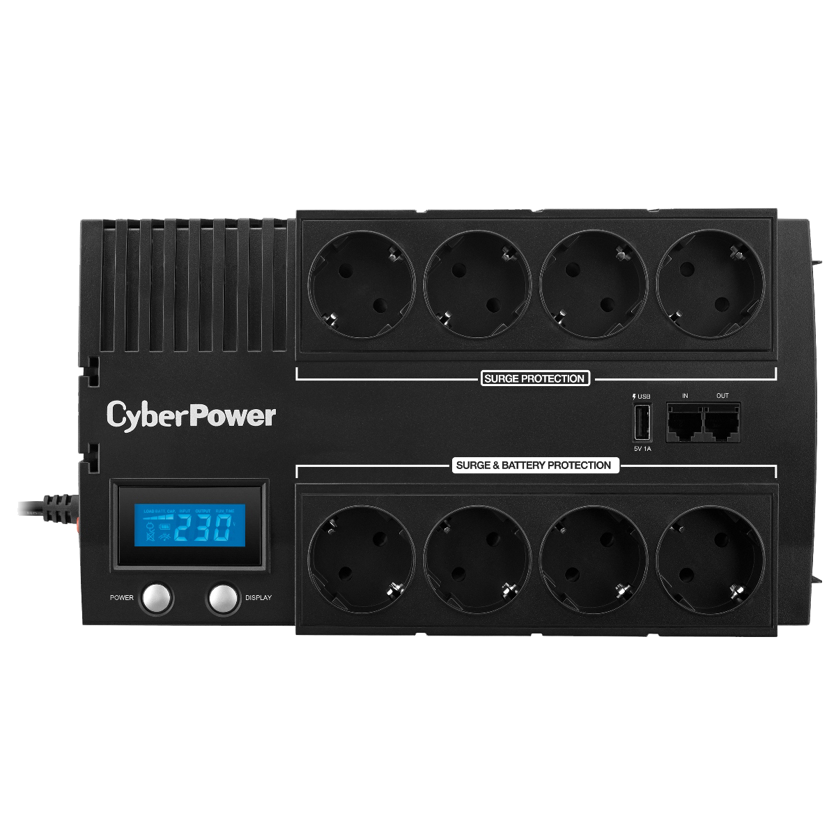 ИБП CyberPower BR1000ELCD {Line-Interactive, 1000VA/600W USB/RJ11/45/USB charger A/С (4+4 EURO), 12В/9 Ач х 1}