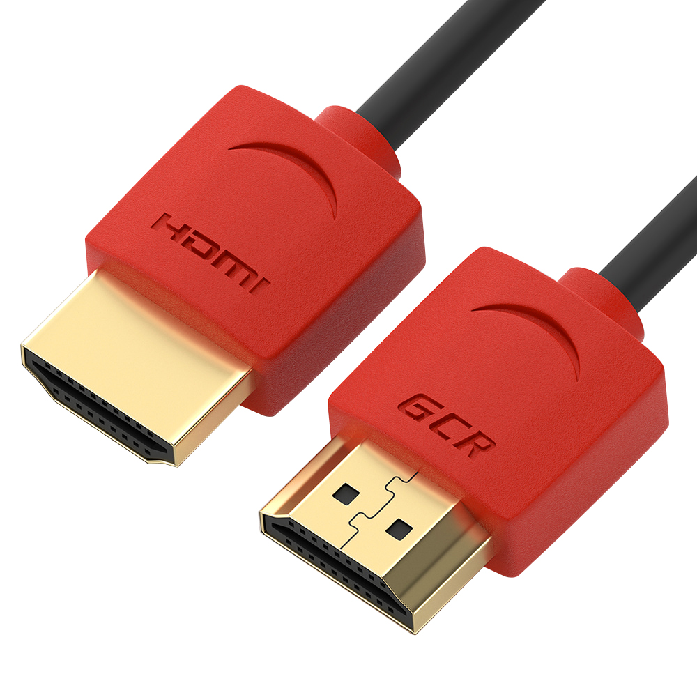 GCR Кабель SLIM 3.0m HDMI 2.0, черный, красные коннекторы, медь, экран, HDR 4:4:4, Ultra HD, 4K 60 fps 60Hz, 3D, AUDIO, 18.0 Гбит/с