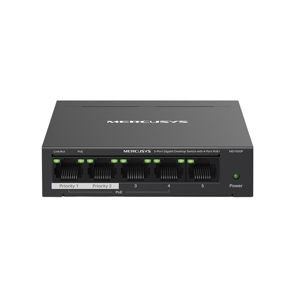 Mercusys MS105GP Настольный коммутатор с 5 гигабитными портами (4 порта PoE+)