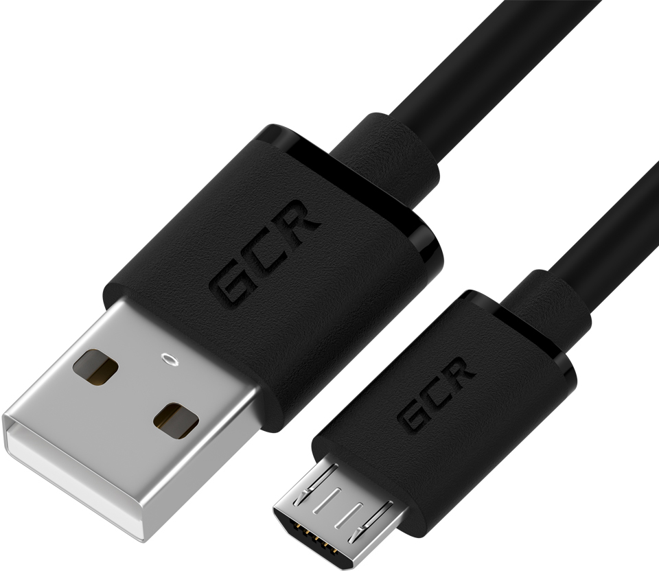 GCR QC Кабель 1.5m MicroUSB, быстрая зарядка, черный TPE, медь, черные коннекторы, 28/22 AWG