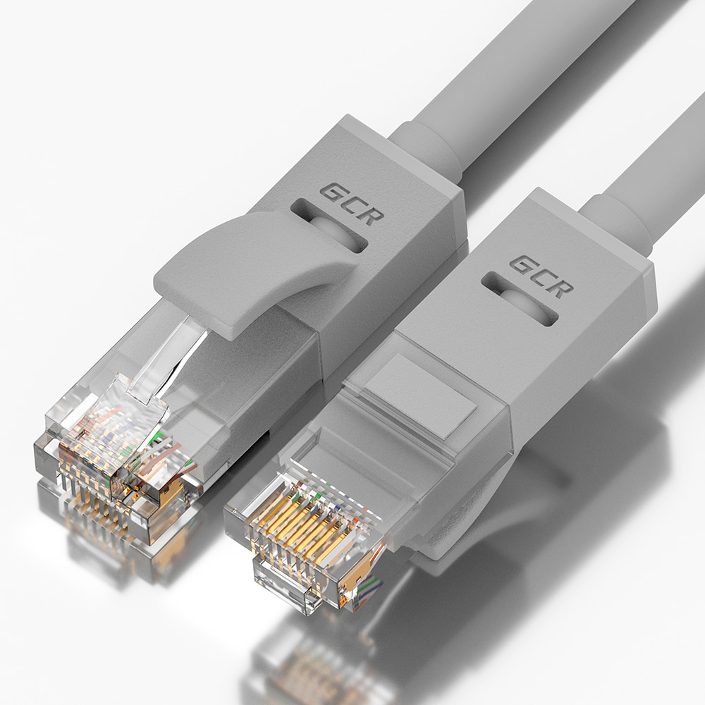 GCR Патч-корд прямой 20.0m UTP кат.5e, серый, 24 AWG, литой, ethernet high speed 1 Гбит/с, RJ45, T568B