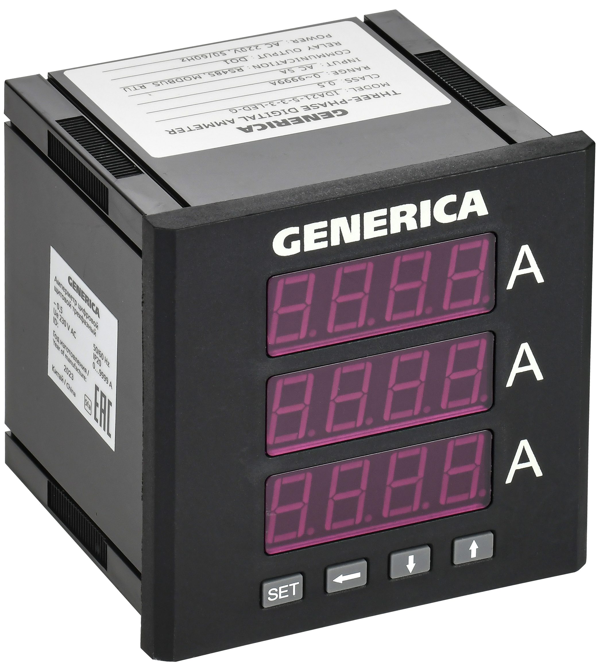 Амперметр цифр. щит. 3-ф. DO RS-485 96х96 LED GENERICA