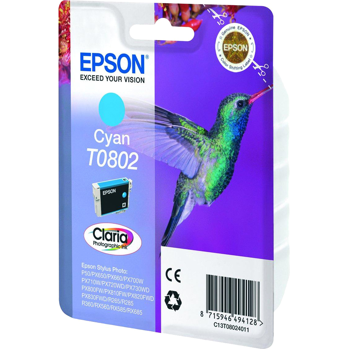 EPSON C13T08024011/4010/4021 T0802 Картридж голубой, стандартной емкости P50/PX660 (cons ink)