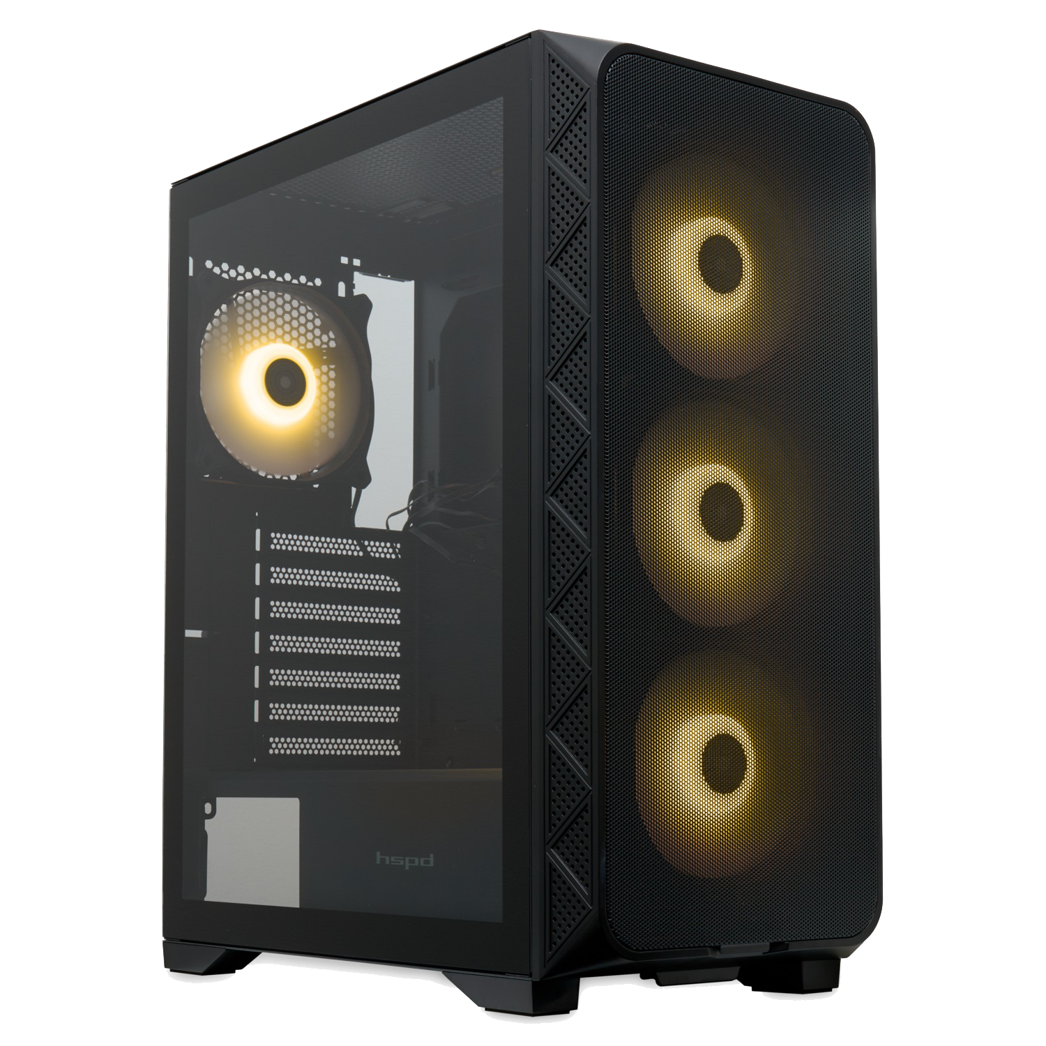 Корпус без блока питания/ Case HSPD M521, Mesh Mid Tower, Black, slide TG, 0.45 SPCC, 4x120mm ARGB (M11-120) ATX, mATX, mITX 160/330/184mm 2x2.5", -, 7xPCI 2xUSB-A 3.0, 1xUSB-A 1.0 390x200x449mm