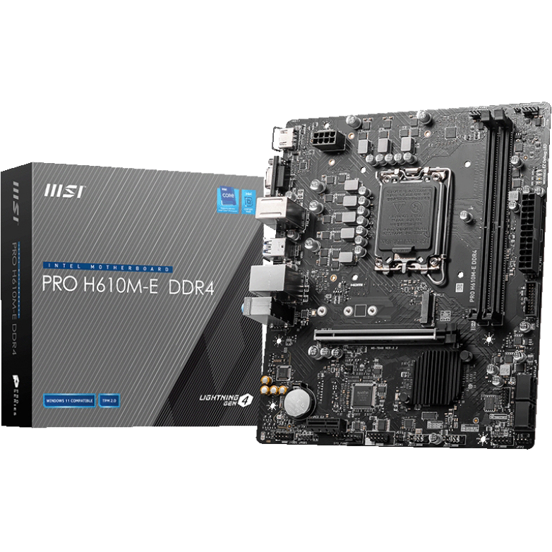 MSI PRO H610M-E DDR4 {H610, LGA1700, 2 DDR4, 1 PCI-Ex16, 1 PCI-Ex1, 1 M.2, 4 SATA3.0, 4 USB3.2Gen1, 8 USB 2.0}