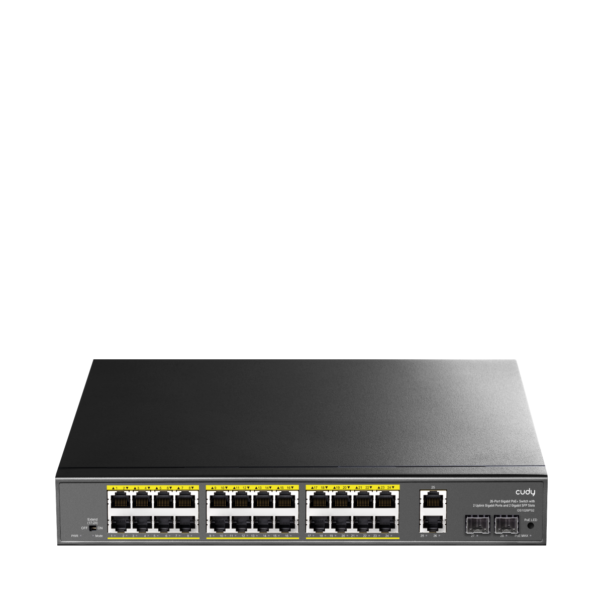 Коммутатор/ 24-10/100/1000 BASE-T Gigabit ports, 2-Port 10/100/1000 BASE-T Gigabit Uplink ports, 2-1000 BASE-X SFP Slot, 24-port IEEE 802.3at PoE+ Injector, 300 watts total Power budget, Supports PoE power up to 30W for each PoE port, Extend Mode (Transmit distance up to 250m at 10 Mbps ), Port Lightning Protection: Common Mode 4KV, ESD 8KV, Watchdog, 300W Internal