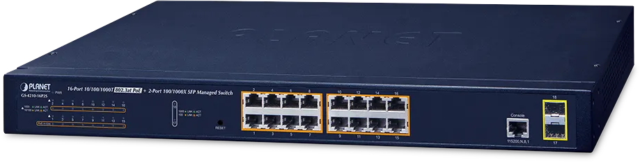 коммутатор/ PLANET IPv6/IPv4, 16-Port Managed 802.3at POE+ Gigabit Ethernet Switch + 2-Port 100/1000X SFP (220W)