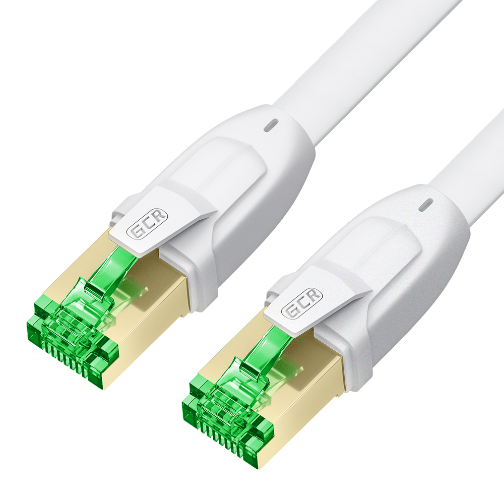 GCR PRO Патч-корд 1.5m LSZH PROF плоский прямой кат.7 ethernet, FTP, медь, белый, литой, экранированные коннекторы 24K GOLD, RJ45, T568B