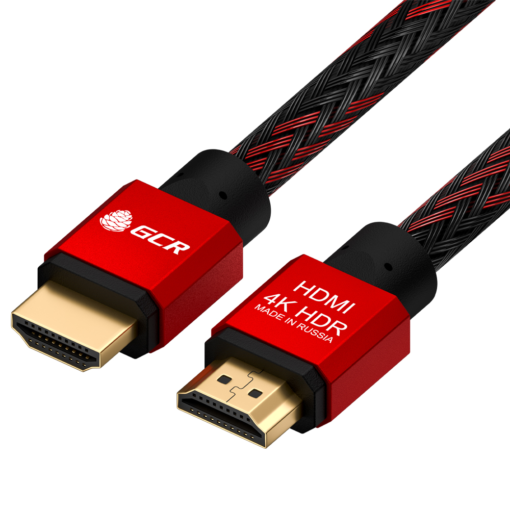 GCR Кабель PROF 2.0m HDMI 2.0, BICOLOR в оплетке нейлон, AL корпус красный, медь, HDR 4:4:4, UHD 4K60Hz/5K30Hz, 3D, AUDIO, 18.0Гбит/с, 28AWG