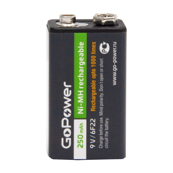 Аккумулятор бытовой GoPower Крона 6F22 BL1 NI-MH 9V 250mAh (1/25/100) (1 шт.)