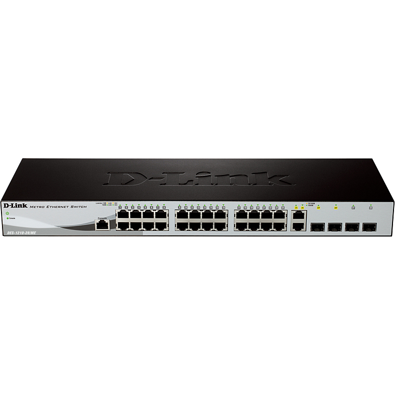 D-Link DES-1210-28/ME_RFB/B2 Восстановленный в производственных условиях управляемый коммутатор 2 уровня с 24 портами 10/100Base-TX, 2 портами 100/1000Base-X SFP и 2 комбо-портами 100/1000Base-T/SFP