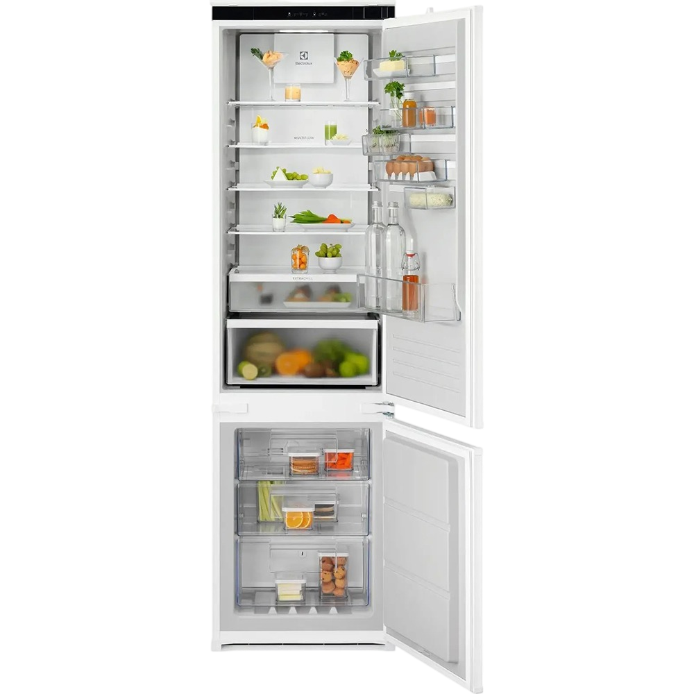 Встраиваемые холодильники ELECTROLUX/ Холодильник комбинированный, No Frost (морозильная камера), электронное управление, полезный объём: 269 л (207 + 62 л), перенавешиваемые двери, складная полка, полка для вина, лоток для яиц, 54x54.9x189.5 см