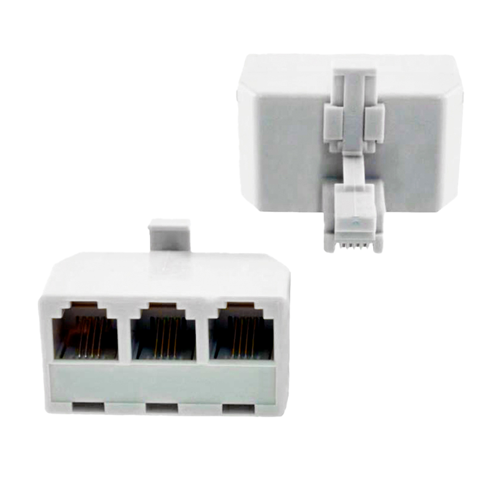 GCR Телефонный разветвитель RJ-11 6p4c, штекер на 3 гнезда, M/3xF, белый