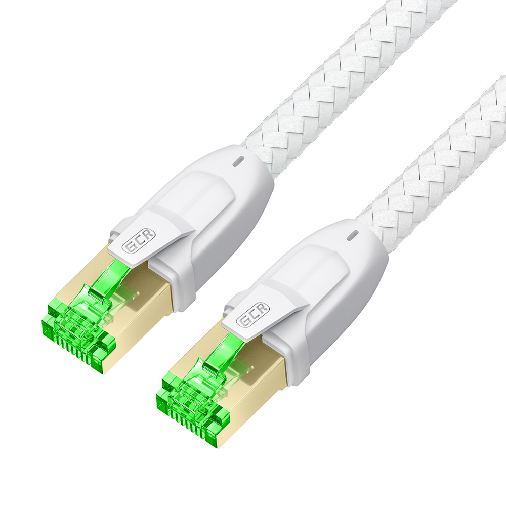 GCR PRO Патч-корд PROF кат.8 ethernet 30.0m S/FTP, RJ45, медь, 40 Гбит/с, 26 AWG, в оплетке текстиль, белый, литой, экран. коннекторы 24K GOLD, T568B