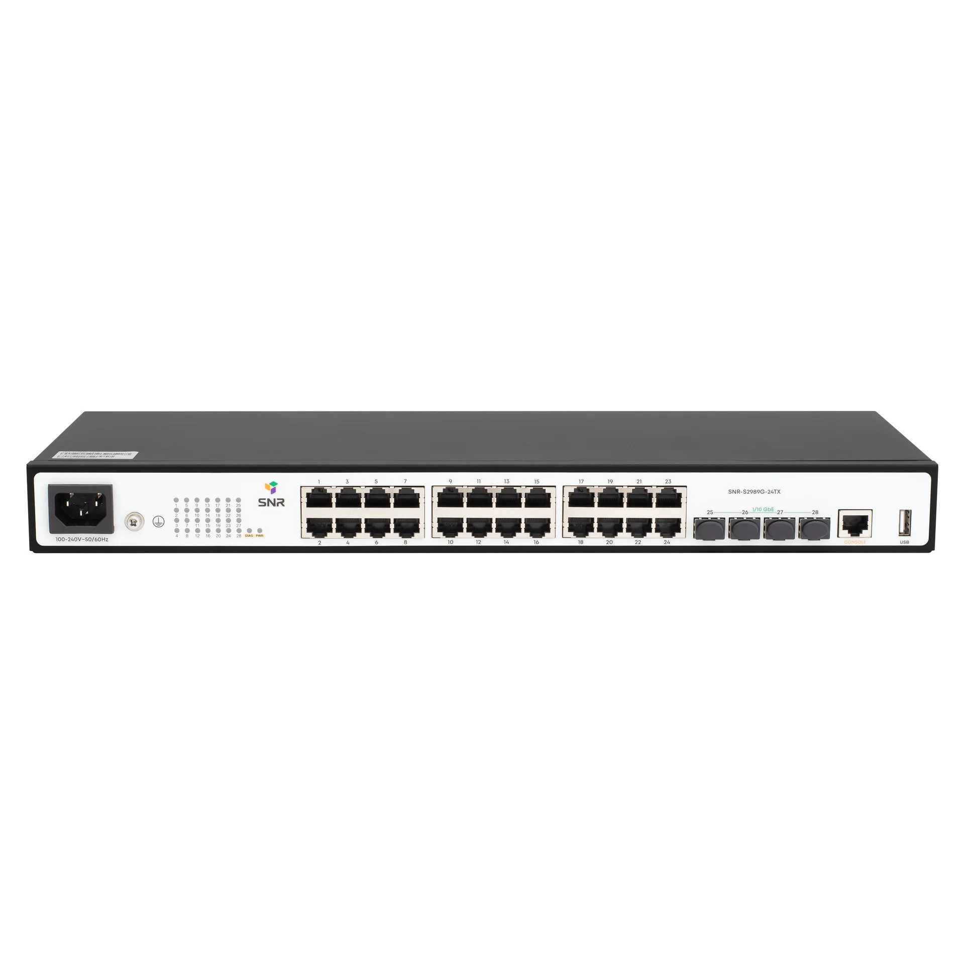 SNR SNR-S2989G-24TX Управляемый коммутатор уровня 2+, 24 порта 10/100/1000Base-T, 4 порта 1/10G SFP+, VSF HA, встроенный БП ~220V AC