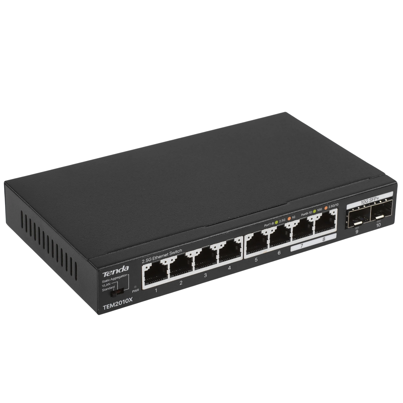 Коммутатор/ Tenda TEM2010X Коммутатор неуправляемый, 10 портов, RJ-45 8х2,5 Гбит/с, SFP+ 2х10 Гбит/с, настольный, металлический корпус