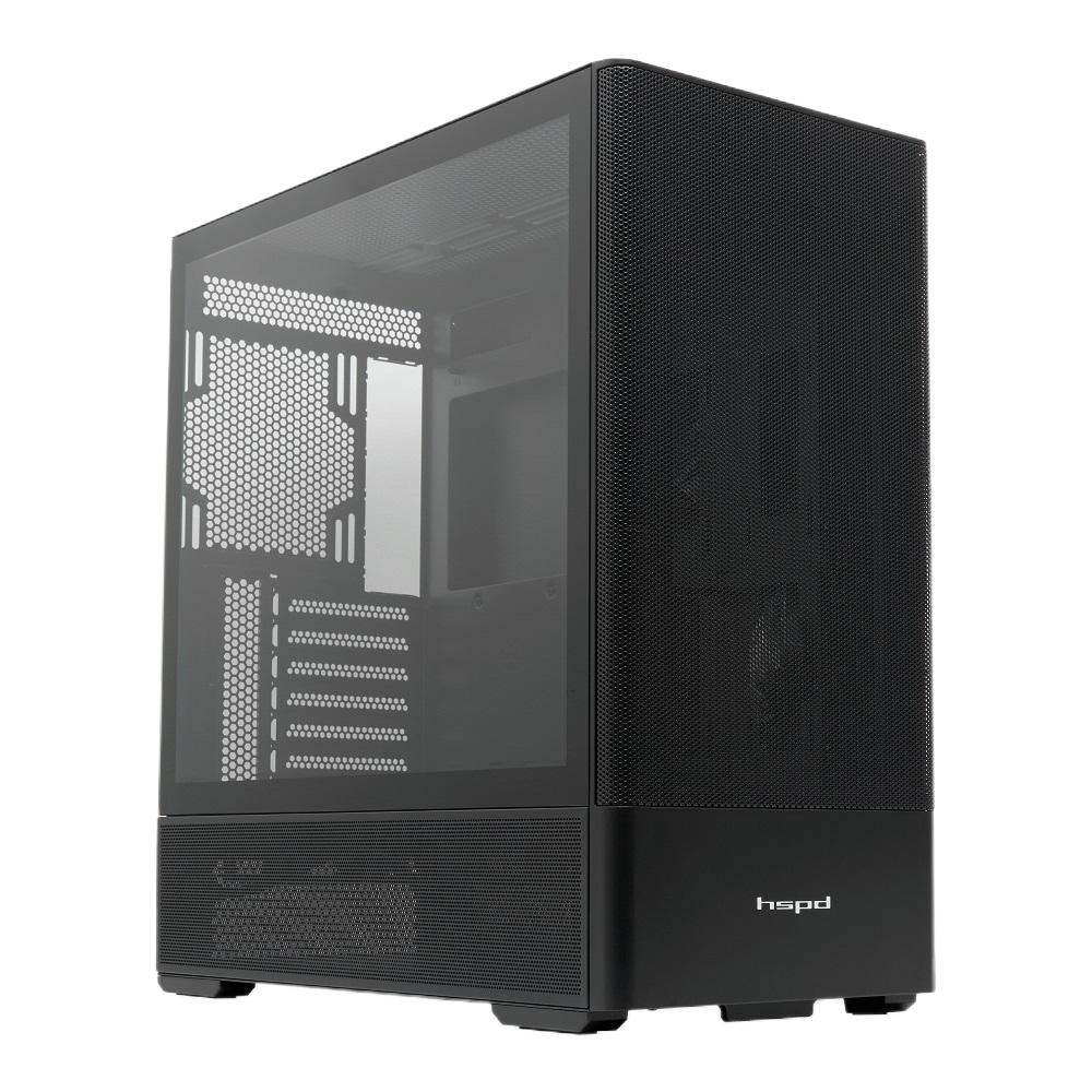 Корпус без блока питания/ Case HSPD M712, Mesh Mid Tower, Black, TG, 0.6 SPCC, no fans, E-ATX, ATX, mATX, mITX, 175/410/160mm, 2x2.5", 2x3.5", 7xPCI, 2xUSB-A 3.0, 476x225x455mm