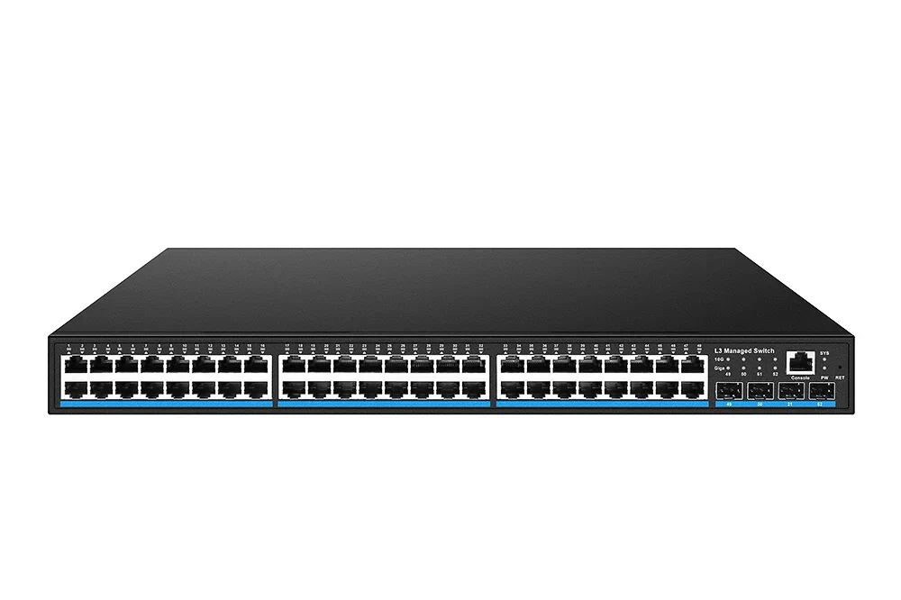 Управляемый L3 коммутатор Gigabit Ethernet/ Управляемый L3 коммутатор Gigabit Ethernet на 48xRJ45 + 4x10G SFP+ Uplink. Порты: 48 x GE (10/100/1000Base-T) + 4 x 10G SFP+ Uplink, Консольный порт, Уровень управления L3 (Full managed), Поддержка Jumbo Frame 16K, IGMP Snooping, Монтаж в 19" стойку, крепление в комплекте. Питание: AC90-253V(10W) c резервированием. Встроенная грозозащита 3kV. Размеры (ШхВхГ): 440 x 45 x 360мм. Рабочая температура: -20...+55 гр. С.