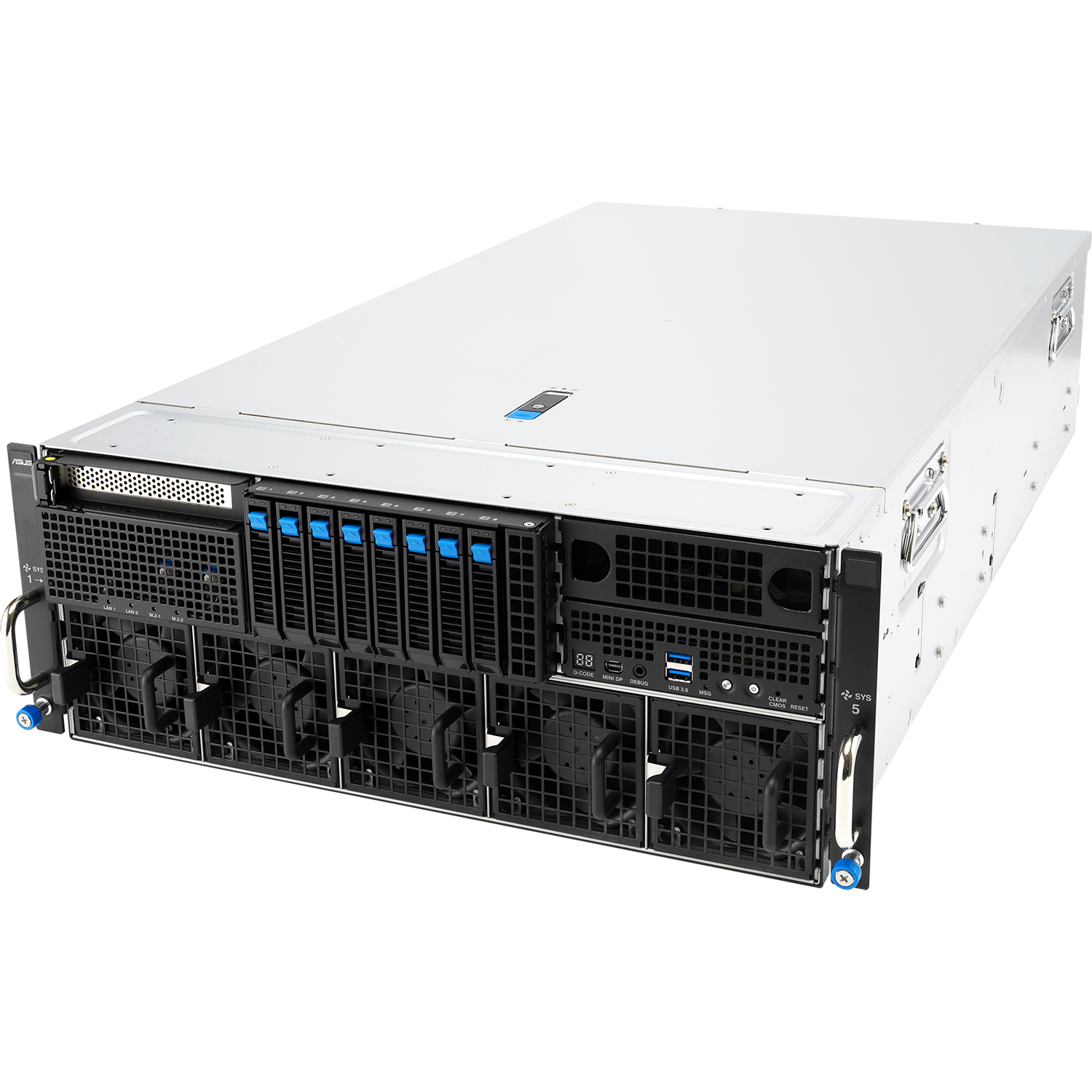 Серверная платформа/ ASUS ESC8000A-E13P, 4U, 2x SP5 (LGA 6096),24x DDR5 6400, 8x 2.5'' hsb NVME, up to 14x PCIe*, 2x M.2 22110 NVME, 1x 2-port 10Gbe RJ-45 Intel 710 LAN, up to 8 dual-slot GPUs, 3+1 3200W