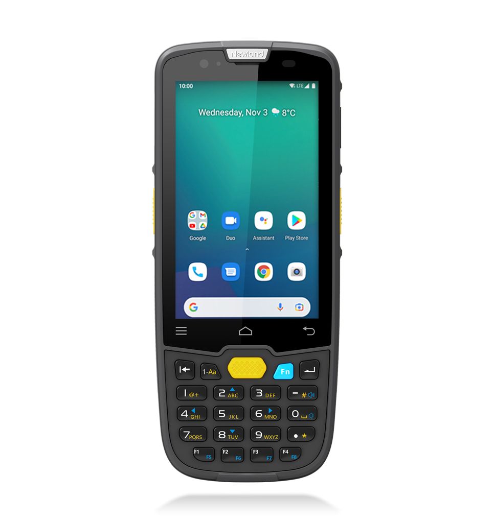 Newland MT6755 Sei Mobile Computer with 4" touchscreen, 2D CMOS Mega Pixel imager with Laser Aimer (CM6x), 4GB/64GB, BT, WiFi, 4G, GPS, NFC and Camera. Incl. Protective case, Handstrap