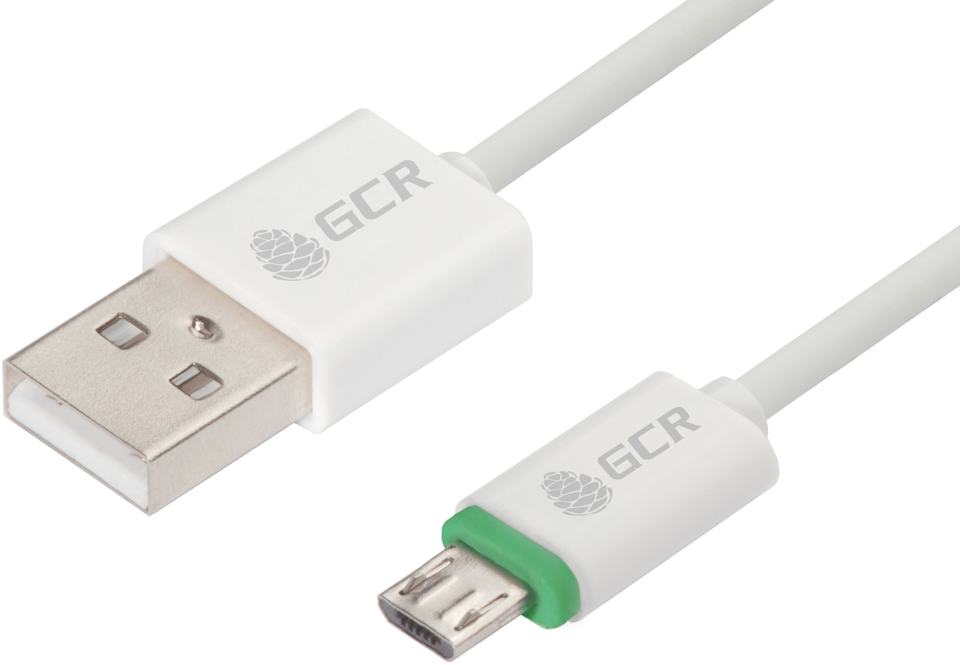 GCR Кабель 1.0m MicroUSB, быстрая зарядка, белый, медь, ABS корпус, зеленый ПВХ, для Samsung