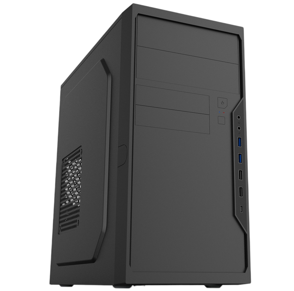Корпус с блоком питания 450Вт./ Foxline FL-733R-FZ450R-U32C-PH mATX case, black, w/PSU 450W 12cm, w/2xUSB2.0, w/2xUSB3.0, w/1xType-C (USB2.0), w/2xcombo audio, w/pwr cord, w/o FAN