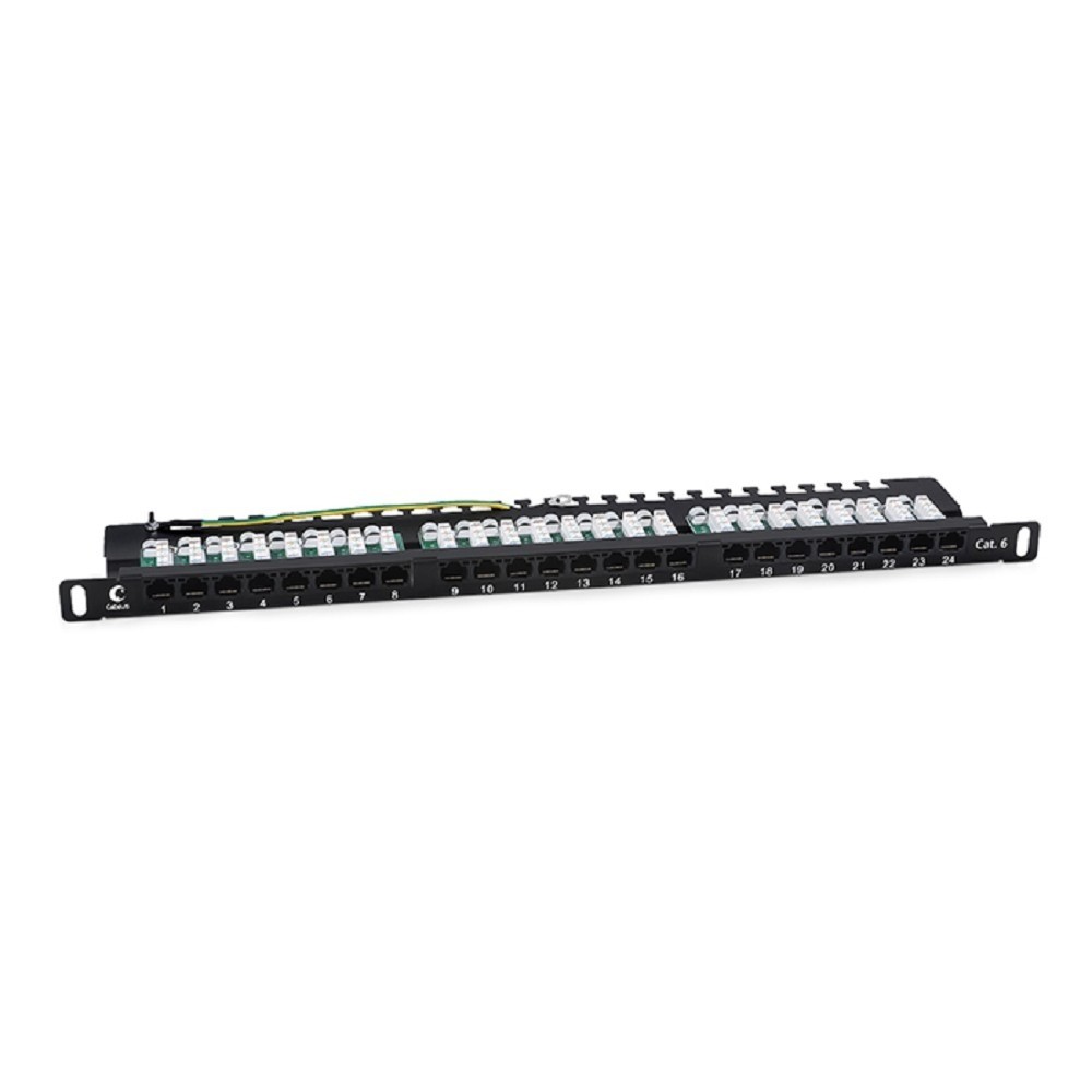 Cabeus PLHD-24-Cat.6-Dual-90-0,5U Патч-панель высокой плотности 19" (0,5U), 24 порта RJ-45, категория 6, Dual IDC, 90 градусов, с задним кабельным организатором