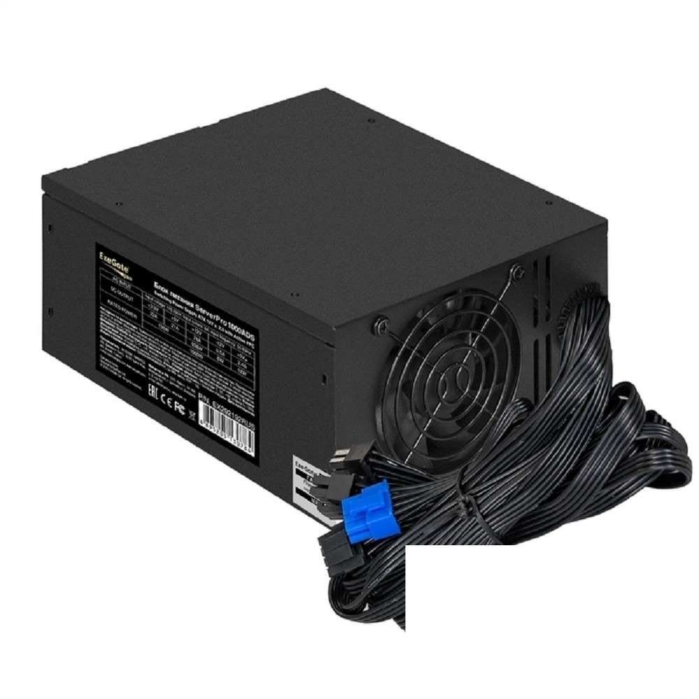 Exegate EX292192RUS Серверный БП 1000W ExeGate ServerPRO-1000ADS (ATX, APFC, КПД 82% (80 PLUS), 2x8cm fans, 24pin, 2x(4+4)pin, 2xPCIe, 10xSATA, 5xIDE, black)
