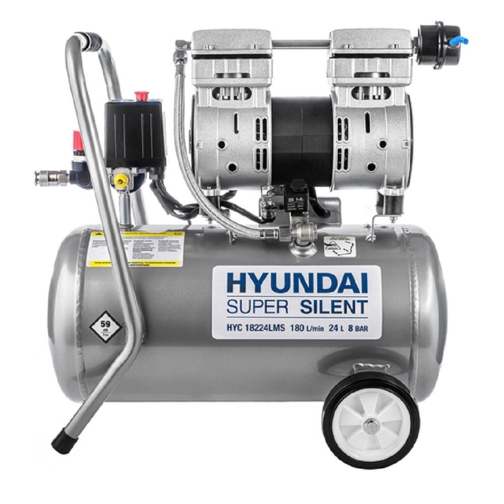 Компрессор поршневой Hyundai HYC 18224LMS безмасляный 180л/мин 24л 1000Вт серебристый