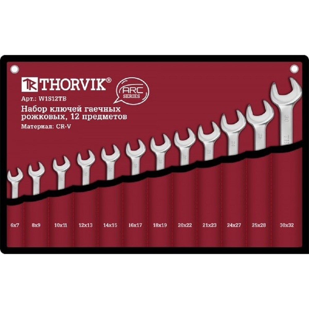Thorvik W1S12TB Набор ключей гаечных рожковых серии ARC в сумке, 6-32 мм, 12 предметов